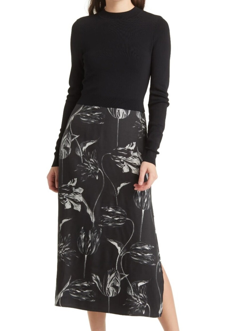 TED BAKER black gray floral long sleeve maxi dress sz 6